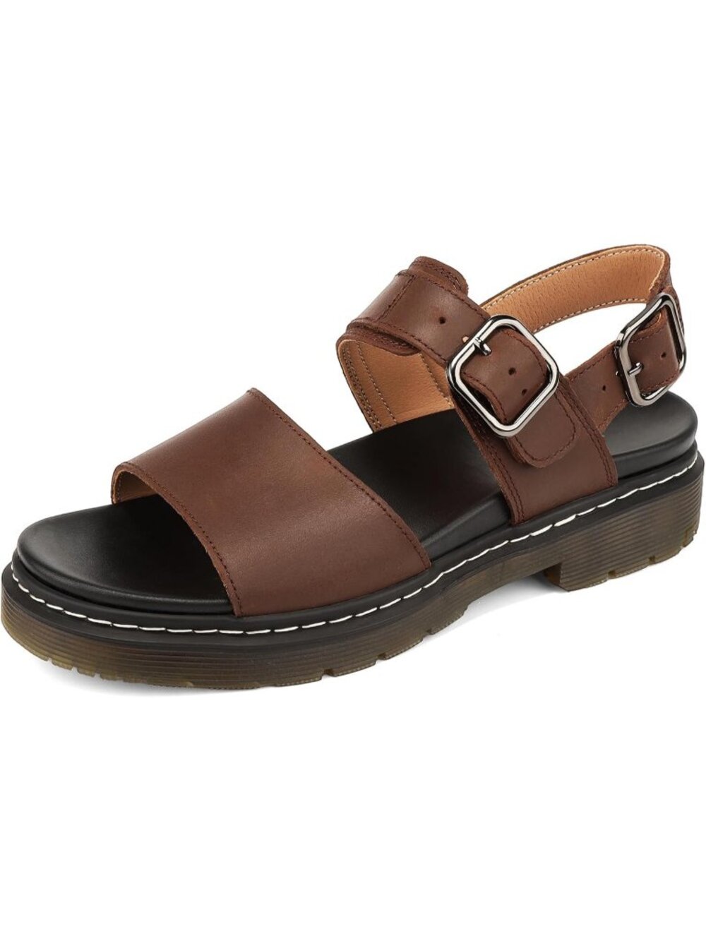 Women's Brown Arch Support Open Toe Genuine Leather Platform Wedge Sandal Shoes